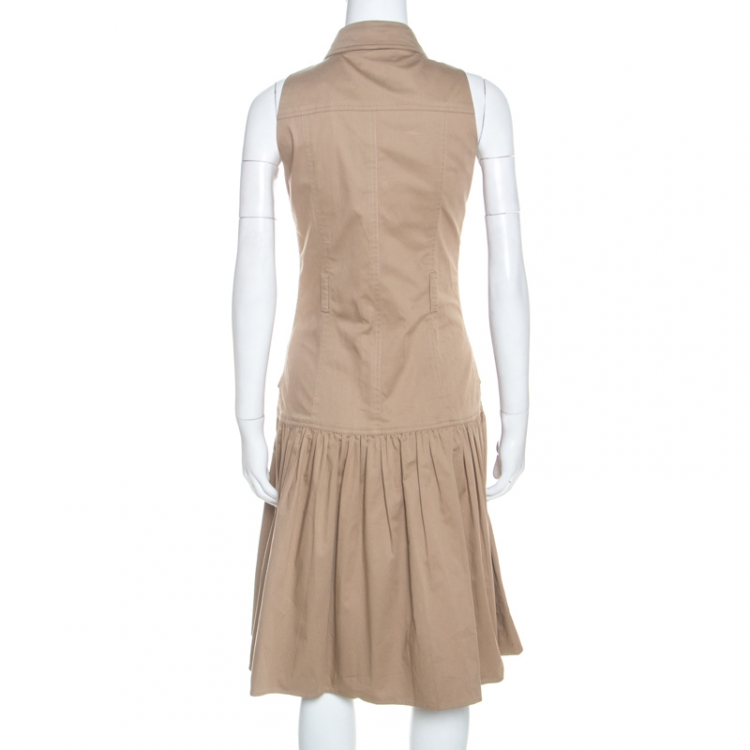 Pre Owned Burberry Beige Gabardine Double Breasted Short Dress S