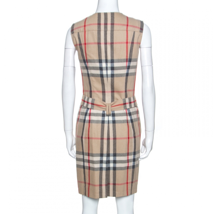 Pre Owned Burberry Brit Beige Checked Wool Double Breasted Shirt Dress S