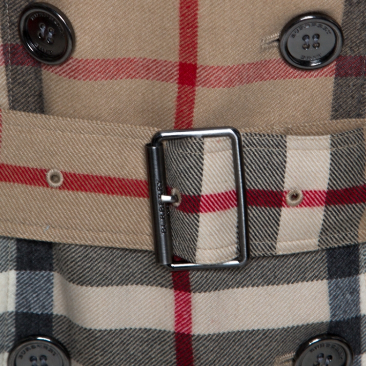 Pre Owned Burberry Brit Beige Checked Wool Double Breasted Shirt Dress S