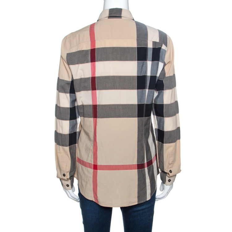مملوكة مسبقًا Burberry Brit Beige House Check Cotton Button Front Shirt S