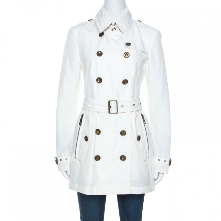 kandidatskole antage Regeneration Burberry Brit White Double Breasted Brooksby Trench Coat M Burberry | TLC