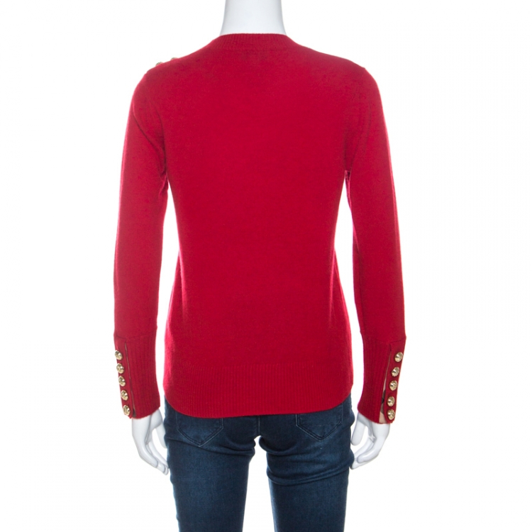 Pre Owned Burberry Red Cashmere Button Detail Sweater M