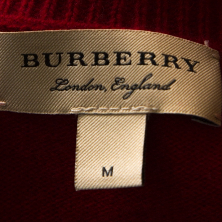 Pre Owned Burberry Red Cashmere Button Detail Sweater M