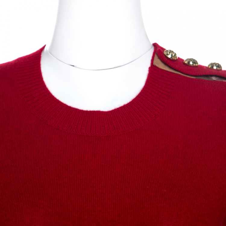 Pre Owned Burberry Red Cashmere Button Detail Sweater M