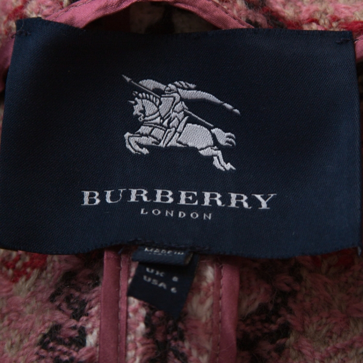 Pre Owned Burberry Pink Checkered Tweed Zip Front Sweater Dress S