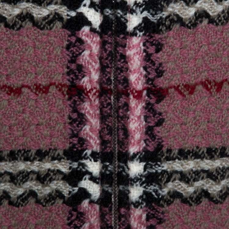 Pre Owned Burberry Pink Checkered Tweed Zip Front Sweater Dress S