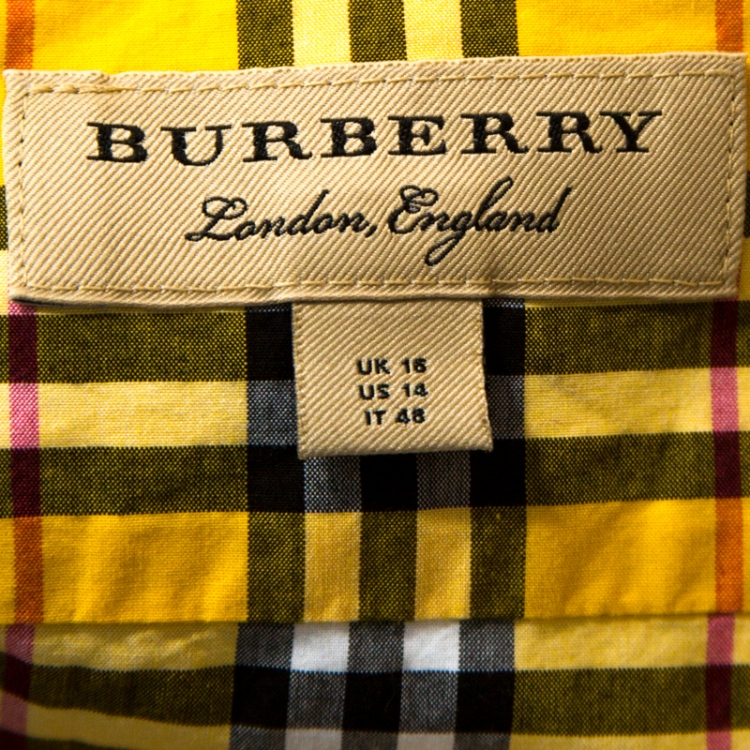 Pre Owned Burberry Yellow Nova Check Cotton Long Sleeve Shirt L