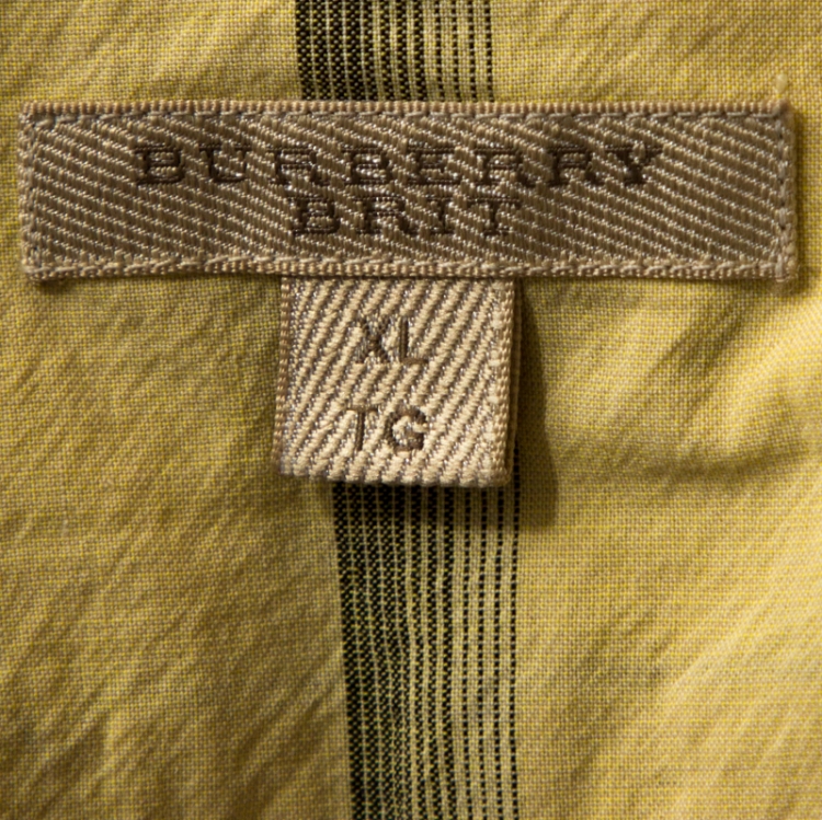 Pre Owned Burberry Brit Light Yellow Checked Cotton Long Sleeve Shirt XL