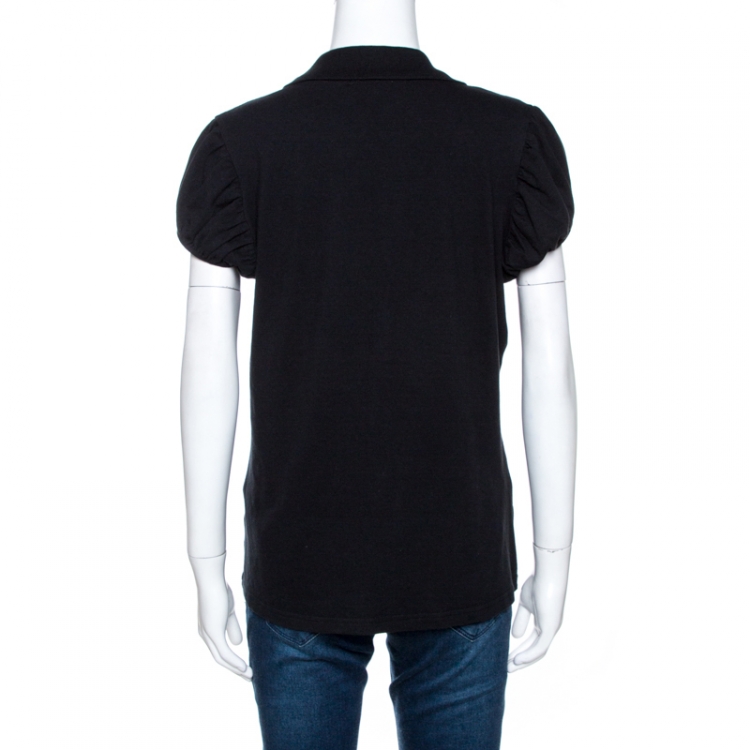 مملوكة مسبقًا Burberry Black Cotton Puff Sleeve Polo T-Shirt XL