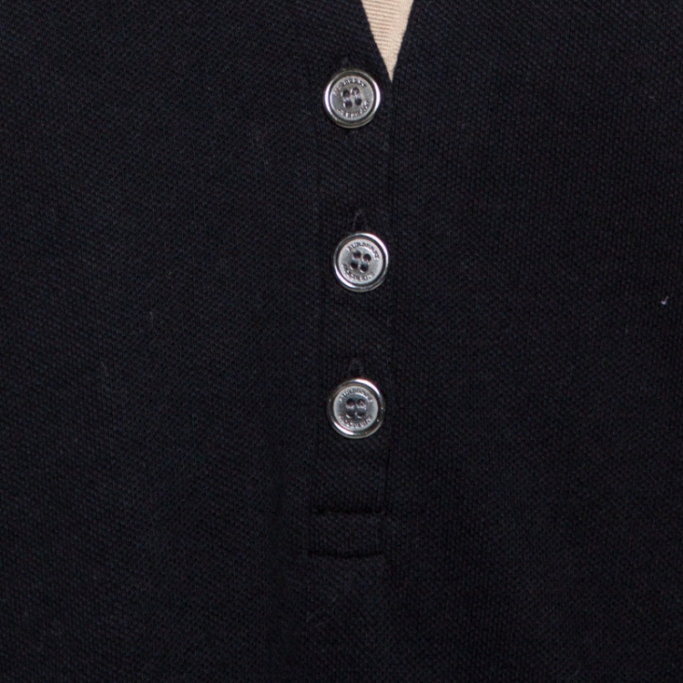 مملوكة مسبقًا Burberry Black Cotton Puff Sleeve Polo T-Shirt XL