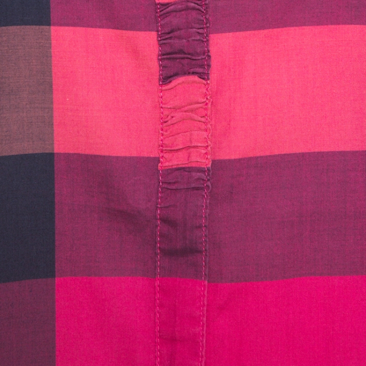 Pre Owned Burberry Brit Fuschia Pink Checked Cotton Gathered Detail Shirt S