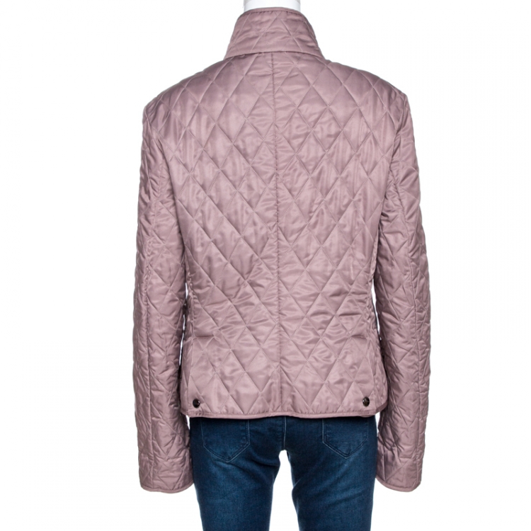 Pre Owned Burberry Pink Diamond Quilted Zip Front Jacket L