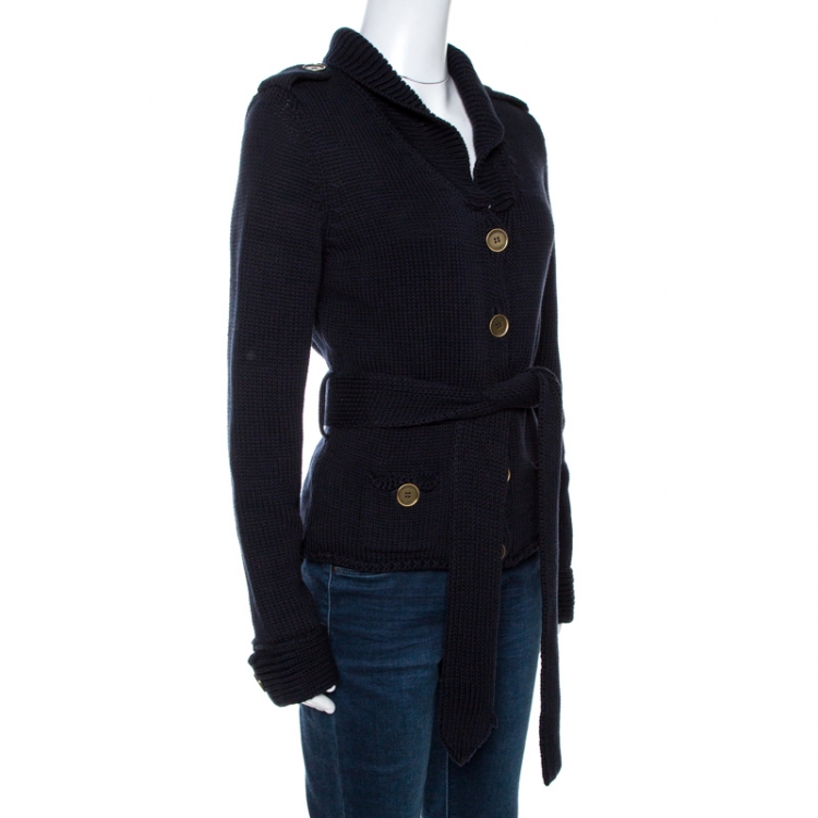 Pre Owned Burberry Black Knit Waist Tie Detail Cardigan M