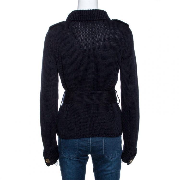 Pre Owned Burberry Black Knit Waist Tie Detail Cardigan M