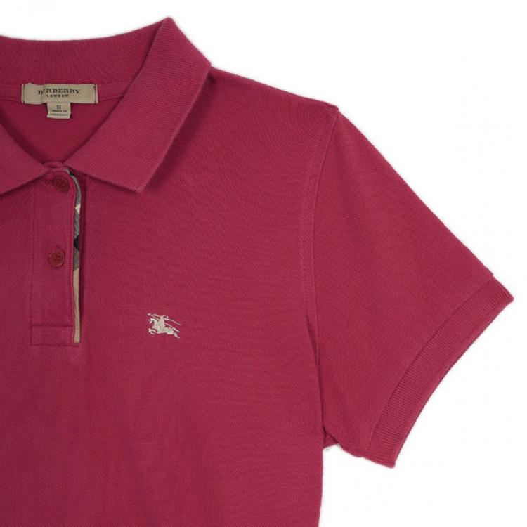 Pre Owned Burberry Fritillary Pink Check Placket Polo Shirt S