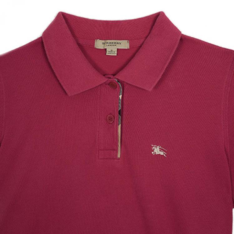 Pre Owned Burberry Fritillary Pink Check Placket Polo Shirt S
