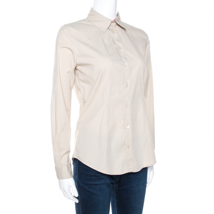 Pre Owned Burberry Brit Beige Novacheck Detail Cotton Shirt S