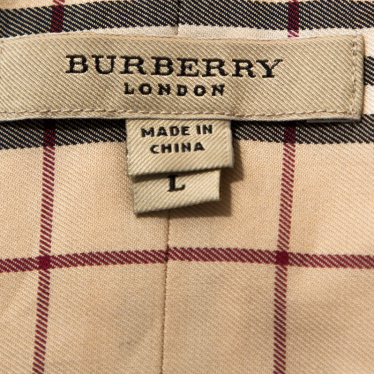 مملوكة مسبقًا Burberry Beige Nova Check Cotton Three Quarter Sleeve Shirt L