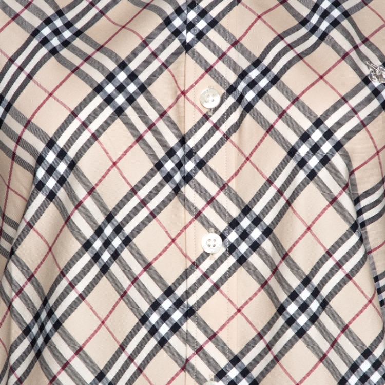 مملوكة مسبقًا Burberry Beige Nova Check Cotton Three Quarter Sleeve Shirt L