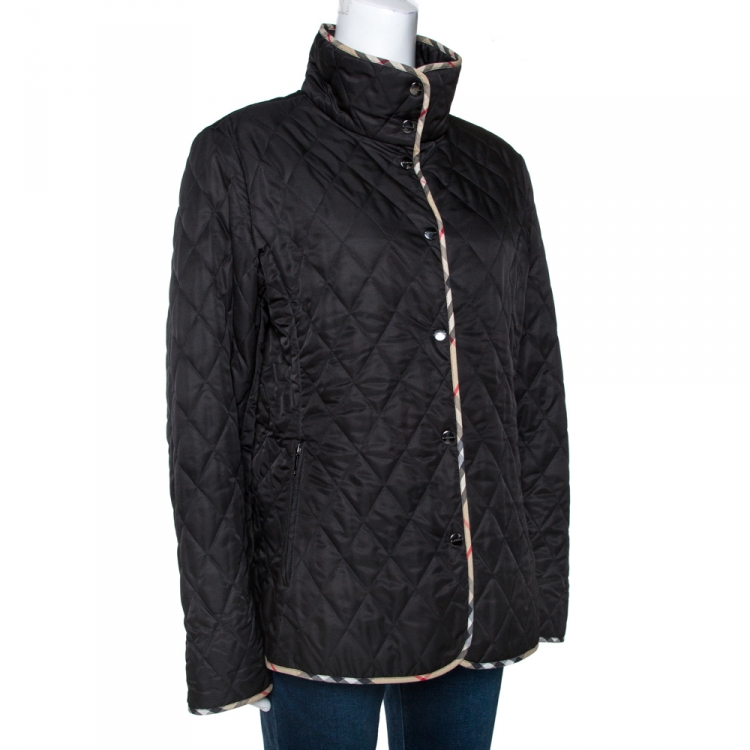 Pre Owned Burberry Black Diamond Quilted Button Front Jacket M