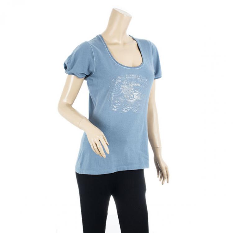 Pre Owned Burberry Blue Cotton Logo T-shirt M