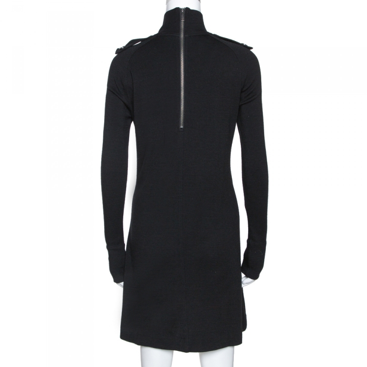 Pre Owned Burberry Black Wool Turtleneck Long Sleeve Dress M