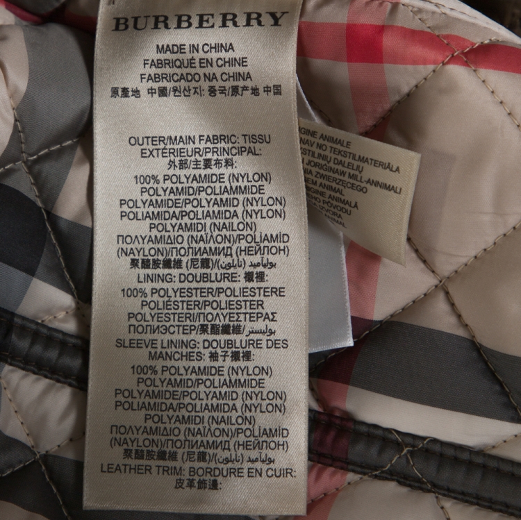 مملوكة مسبقًا Burberry Military Green Quilted Synthetic Biker Jacket L