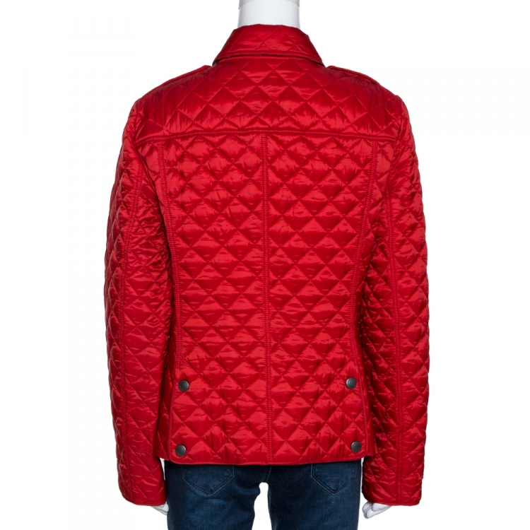 Pre Owned Burberry Brit Red Synthetic Diamond Quilted Jacket L