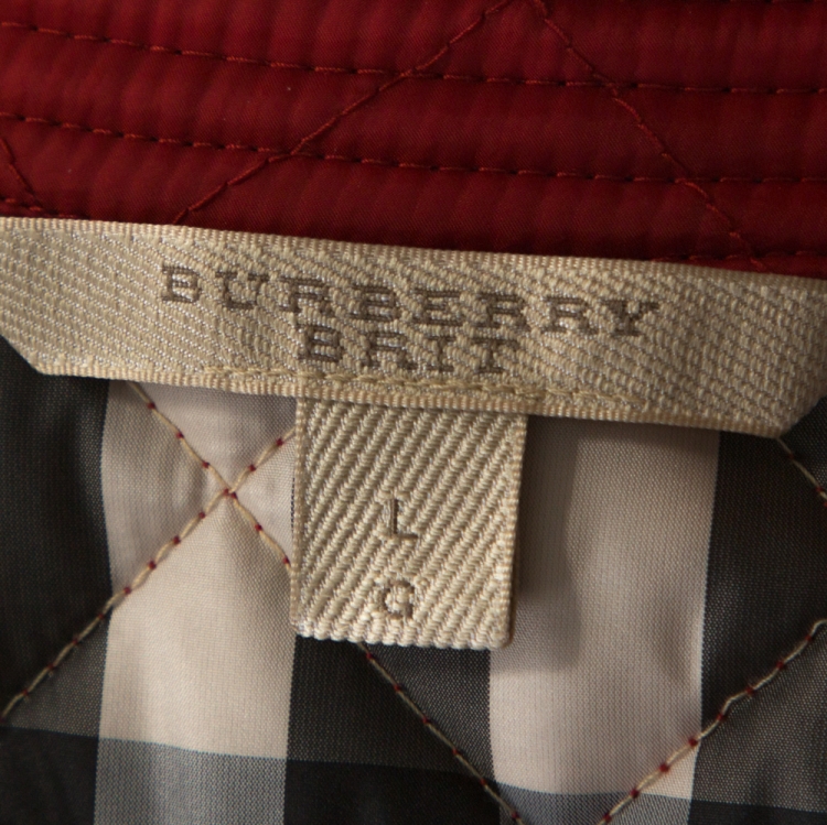 Pre Owned Burberry Brit Red Synthetic Diamond Quilted Jacket L