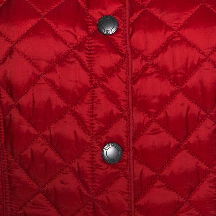 Pre Owned Burberry Brit Red Synthetic Diamond Quilted Jacket L