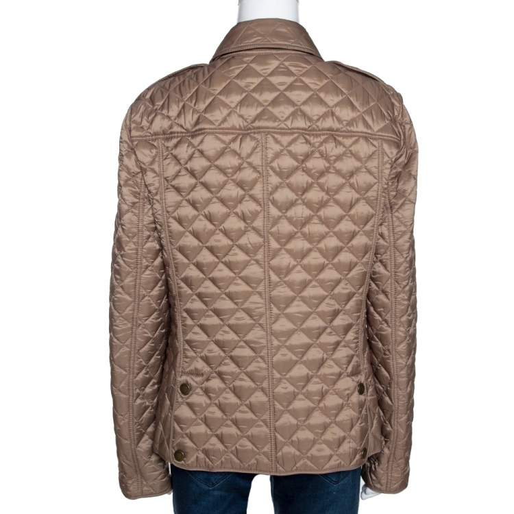 مملوكة مسبقًا Burberry Brit Moss Beige Synthetic Kencott Quilted Jacket L 