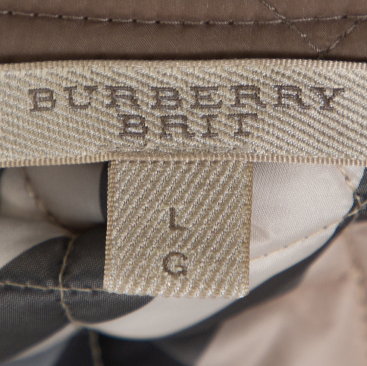 مملوكة مسبقًا Burberry Brit Moss Beige Synthetic Kencott Quilted Jacket L 