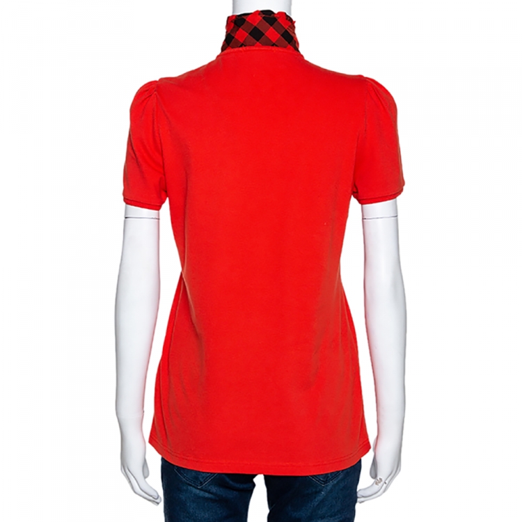 Pre Owned Burberry Brit Orange Honeycomb Knit Novacheck Collar Detail Polo T-Shirt M
