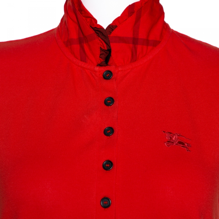 Pre Owned Burberry Brit Orange Honeycomb Knit Novacheck Collar Detail Polo T-Shirt M