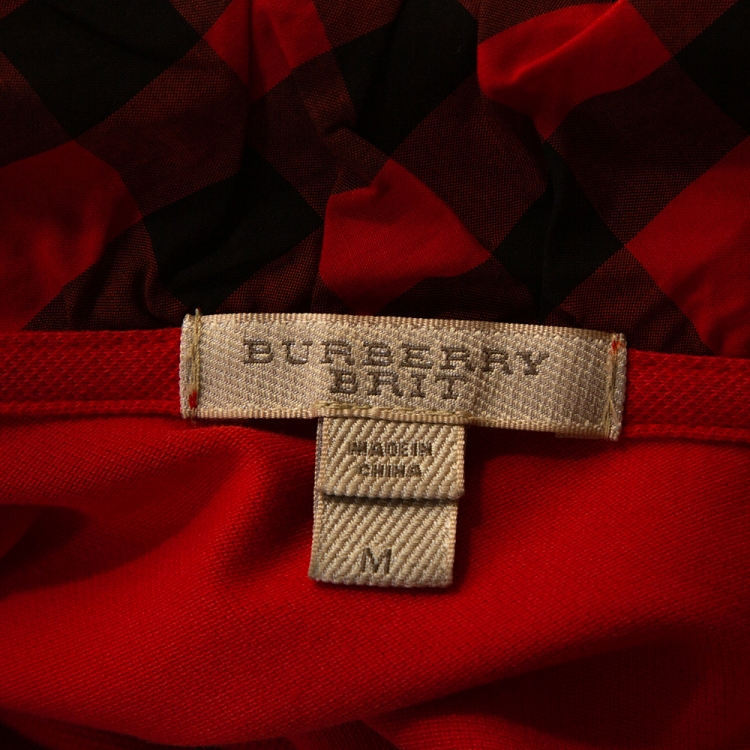Pre Owned Burberry Brit Orange Honeycomb Knit Novacheck Collar Detail Polo T-Shirt M