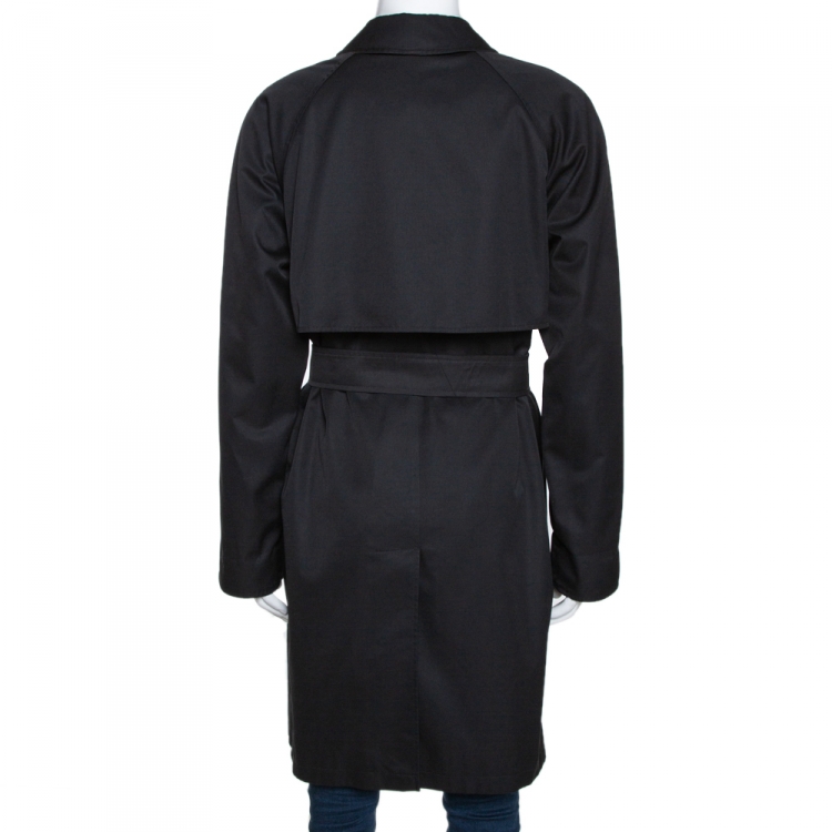 Pre Owned Burberry Black Cotton Blend Raglan Sleeve Belted Car Coat S