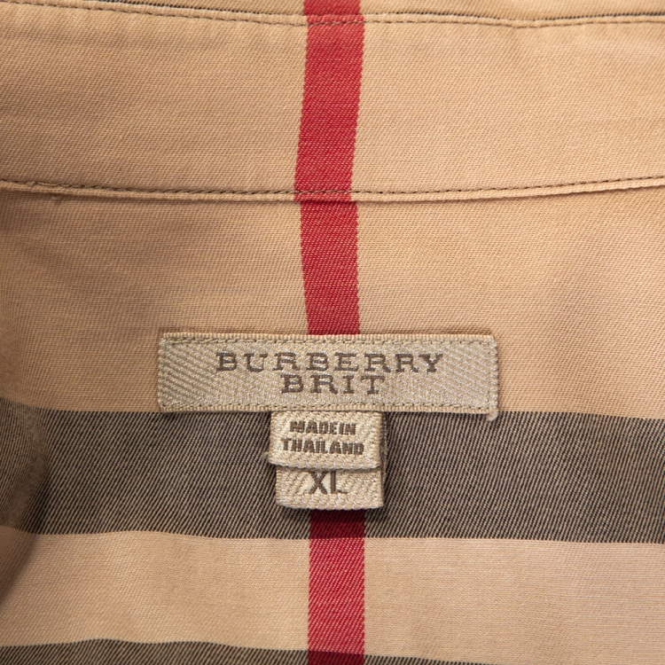 Pre Owned Burberry Brit Beige Nova Check Stretch Cotton Shirt XL