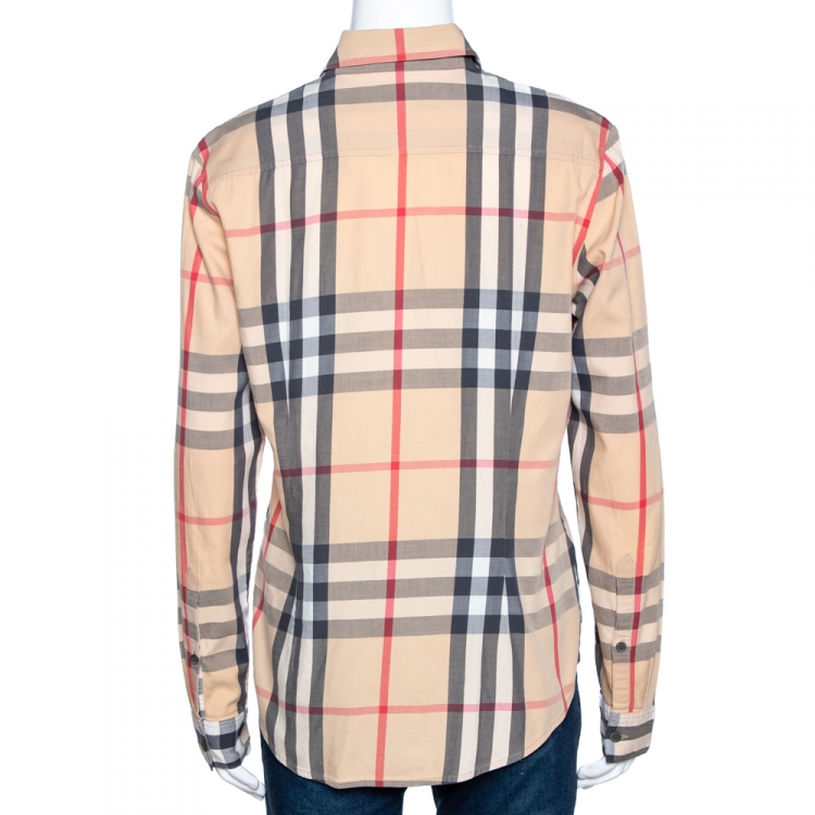 Pre Owned Burberry Brit Beige Nova Check Stretch Cotton Shirt L