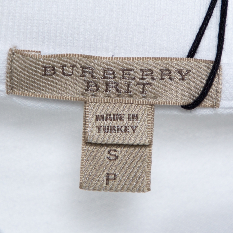 Pre Owned Burberry Brit White Cotton Pique Puff Sleeve Polo T-Shirt S