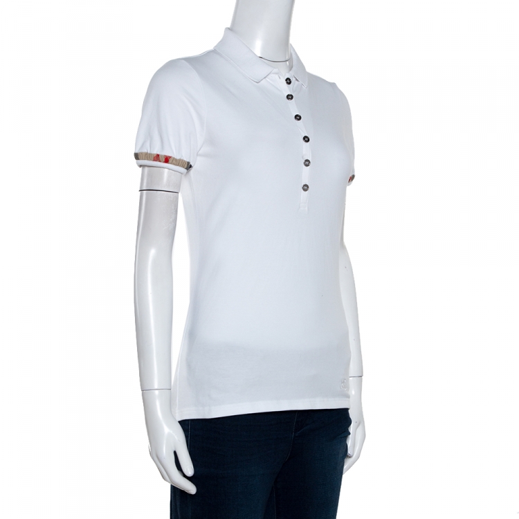 Pre Owned Burberry Brit White Cotton Pique Puff Sleeve Polo T-Shirt S