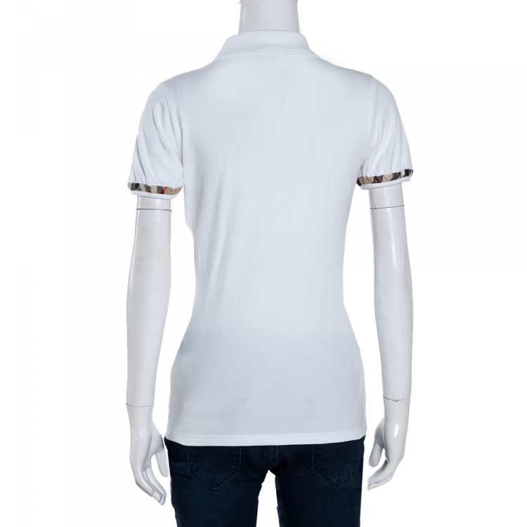 Pre Owned Burberry Brit White Cotton Pique Puff Sleeve Polo T-Shirt S