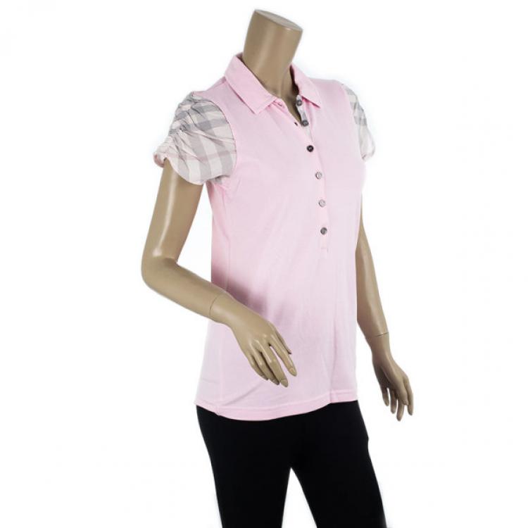 Pre Owned Burberry Pink Check Nova Polo T-Shirt M