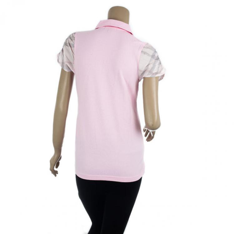 Pre Owned Burberry Pink Check Nova Polo T-Shirt M
