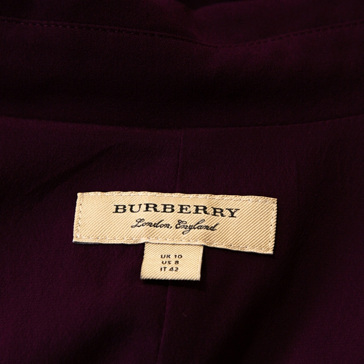 Pre Owned Burberry Purple Georgette Faux Wrap Trench Dress M