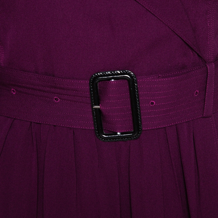 Pre Owned Burberry Purple Georgette Faux Wrap Trench Dress M