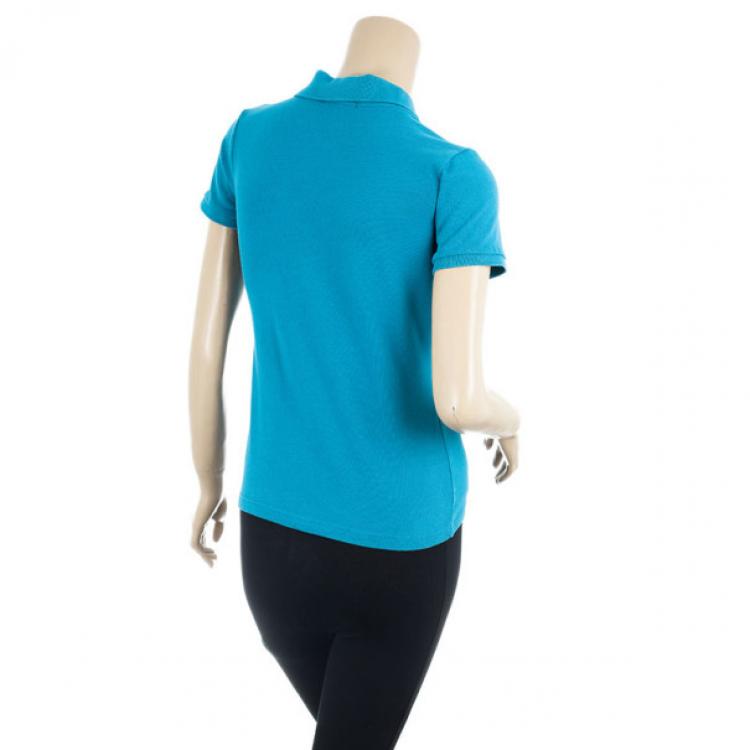 Pre Owned Burberry Blue Check Placket Polo Shirt S