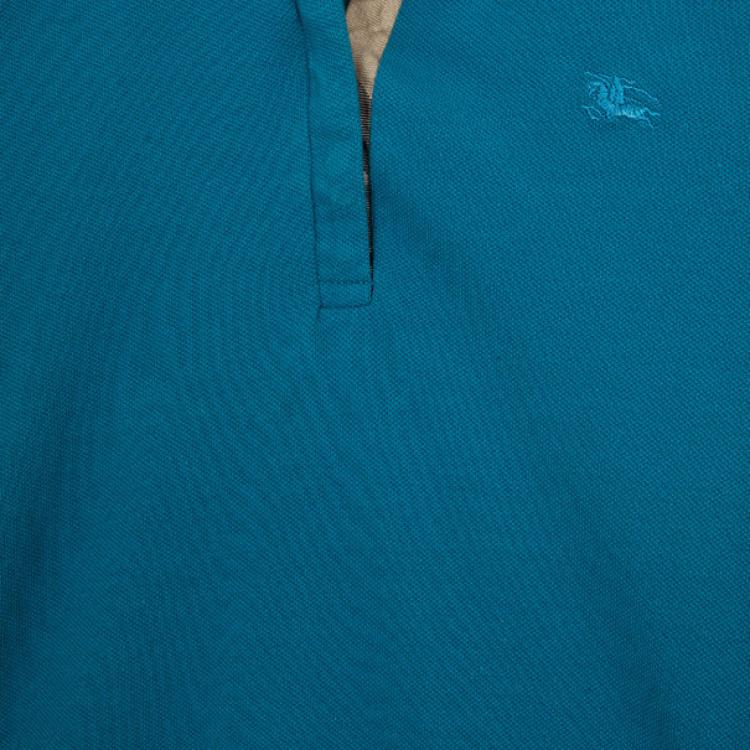 Pre Owned Burberry Blue Check Placket Polo Shirt S
