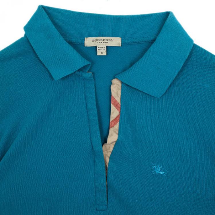 Pre Owned Burberry Blue Check Placket Polo Shirt S