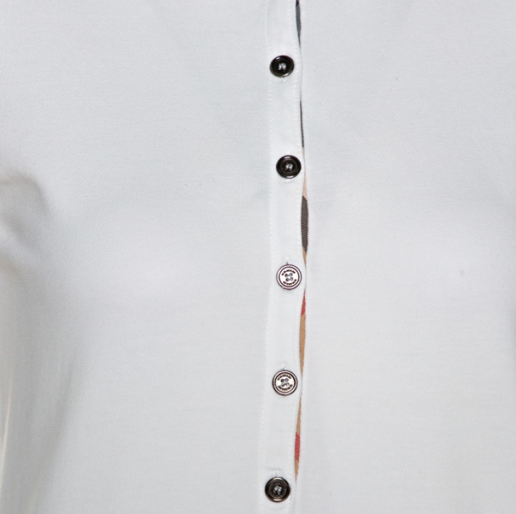 Pre Owned Burberry Brit White Cotton Pique Puff Sleeve Polo T-Shirt M