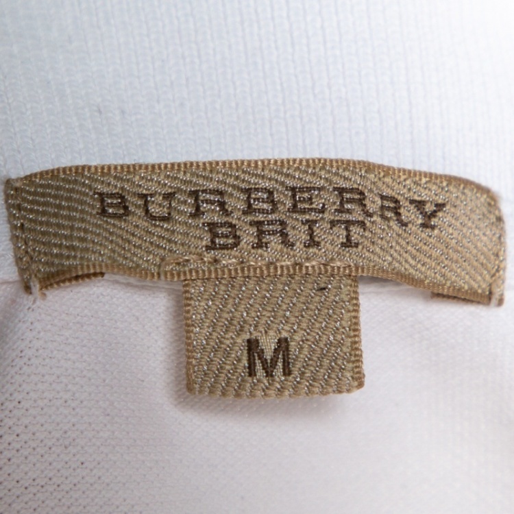 Pre Owned Burberry Brit White Cotton Pique Puff Sleeve Polo T-Shirt M